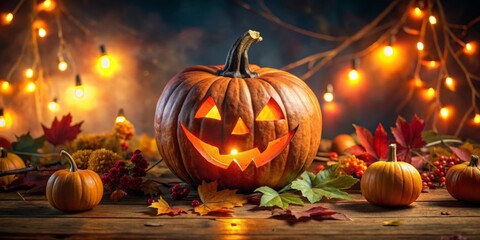 Fototapeta premium Transform plain pumpkins into stunning works of art with intricate carvings, swirling paint designs, and twinkling LED
