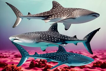 Naklejka premium Whale Shark Rhincodon Typus Stunning Views from Front Side and Top in Vibrant Ocean Setting