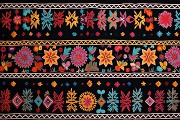 Tribal Tapestry: Colorful Woodcarving-inspired Design Unveiled on Black
