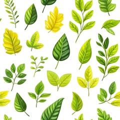 Naklejka premium Seamless Pattern with Fresh and Vibrant Assorted Leaves on White Background