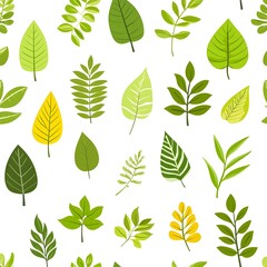 Fototapeta premium Seamless pattern with various natural and fresh leaves on white background