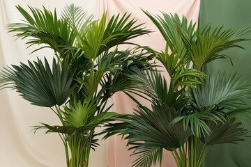 Tropical Palm Arrangement Displaying Lush Greenery on Subtle Backgrounds