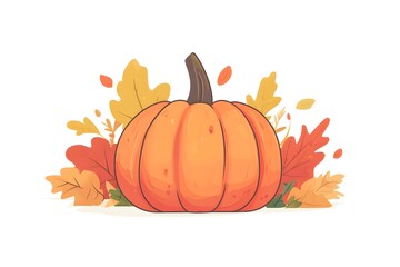 Naklejka premium Autumn Pumpkin with Fall Leaves Illustration