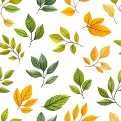 Elegant Seamless Pattern with Vibrant Autumn Leaves on Minimalist White Background