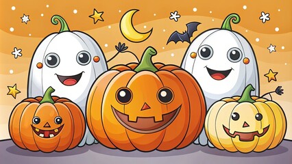 Vibrant pumpkins and endearing ghosts adorn a colorful Halloween page, allowing children to unleash their creativity