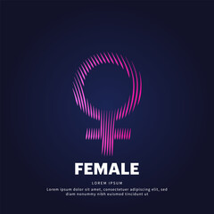 simple logo female icon Illustration in a linear style. Abstract line art female sign Logotype concept icon. Vector logo gender symbol color silhouette on a dark background. EPS 10