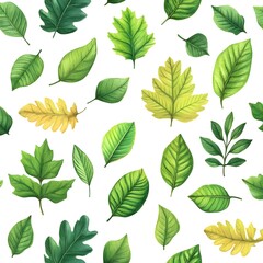 Fototapeta premium Seamless Pattern of Fresh and Vibrant Green Leaves on White Background