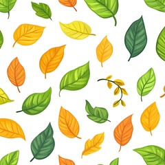Obraz premium Seamless Pattern of Fresh and Vibrant Leaves on White Background