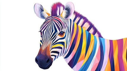 Wildlife Zebra, abstract style isolated on white background, bold, contrasting colors and geometric shapes, reinterpreting unique stripe patterns in a modern, eye-catching way