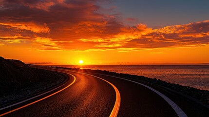 Fototapeta premium Winding Road at Sunset Over Ocean