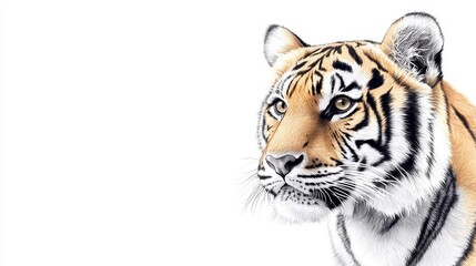 Fototapeta premium Wildlife Tiger, ink drawing isolated on white background, sharp black lines and minimal detailing to emphasize striking stripes and piercing eyes of this big cat