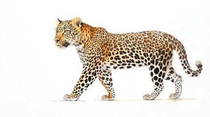 Fototapeta premium Wildlife Leopard, mixed media drawing isolated on white background, watercolor washes with pen detailing, capturing dynamic spots and sleek form of this elusive predator
