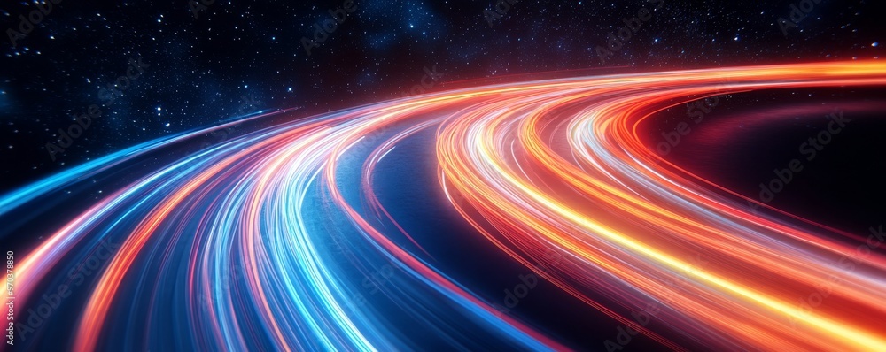 Sticker neon light trails in outer space, futuristic