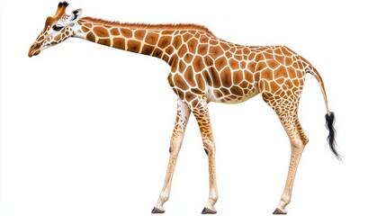 Fototapeta premium Wildlife Giraffe, digital art isolated on white background, vibrant colors and semi-realistic style, highlighting unique patterns and elongated form of this gentle giant