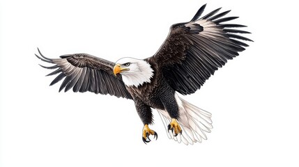 Naklejka premium Wildlife Eagle, pen and ink style isolated on white background, intricate linework and shading, capturing fierce expression and dynamic wingspan of this regal bird