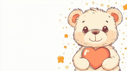 Cute Teddy Bear Holding Heart with Stars and Hearts Background