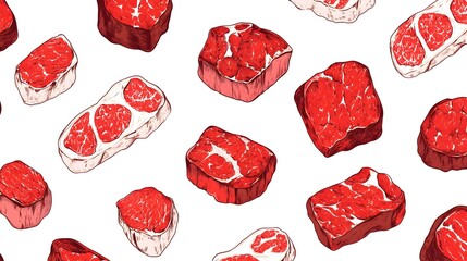 Raw Steak Seamless Pattern