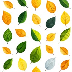 Obraz premium Seamless Pattern of Fresh and Vibrant Natural Leaves in Various Autumn Colors on White Background