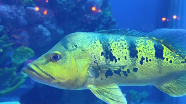 Fish cichla kelbri in an aquarium.