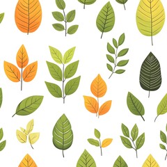 Obraz premium Vibrant Seamless Pattern of Assorted Autumnal Leaves on Plain Background