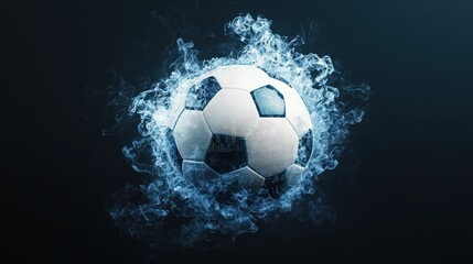 Naklejka premium Ignited Soccer Ball in Cinematic Flames - Hyper-Realistic Sports Concept with Dynamic Visuals
