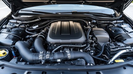 Fototapeta premium Modern Car Engine Under Hood Close Up
