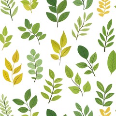 Fototapeta premium Lush and Verdant Seamless Pattern with Diverse Natural Leaves in Varying Shades of Green