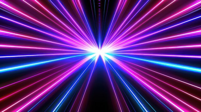 A vibrant explosion of colorful light rays emanating from a central point, creating a dynamic and energetic visual effect.