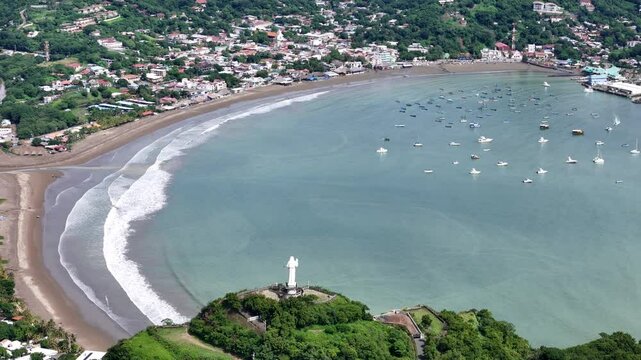 Statue monement in San Juan Del Sur aerial drone view