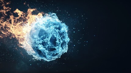 Ignited Hurling Ball in Blue Flame with Cinematic Lighting Effect on Dark Background - Hyper-Realistic Sports Photography