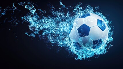 Naklejka premium Dynamic Futsal Ball in Blue Flames - Hyper-realistic Sports Photography with Cinematic Lighting
