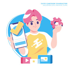 smartphone engineer character vector design