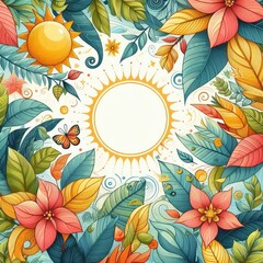 Fototapeta premium summer Background with Leaves. illustration bright background