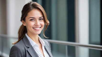 Fototapeta premium 若いビジネスウーマンの魅力的な笑顔が引き立つ、リラックスしたポートレート。生成AI