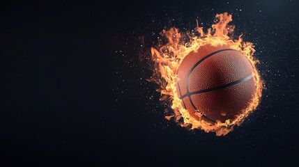 Intense Basketball Fireball in Mid-Air with Cinematic Lighting Effect