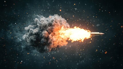 Intense Airsoft Pellet Ignited in Flight against Dramatic Sky - High-Resolution Cinematic Shot with Hyper-Realistic Effect