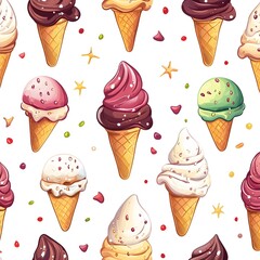 Delectable Frozen Treats in Vibrant Seamless Pattern for Delightful Dessert Backgrounds and Designs