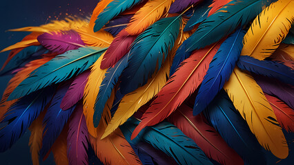 Obraz premium Abstract composition of vibrant, colorful feathers arranged in a circular motion