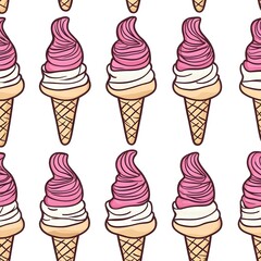 Seamless Pattern with Colorful Ice Cream Swirls on White Background