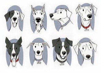 Artistic illustration of various dog breeds in a fun, playful style.
