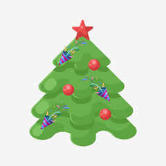 Flat illustration christmas tree, happy christmas