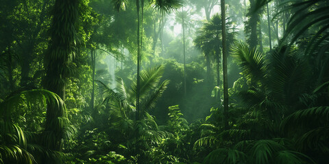 Deep tropical jungles of Southeast Asia, environment green forest. 
