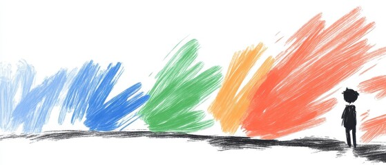 A silhouette of a child stands before vibrant brush strokes, representing imagination, creativity, and inspiration.