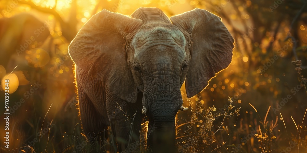 Wall mural Elephant foraging in the brush for sustenance