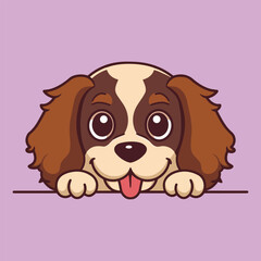 Obraz premium Cavalier King Dog Peeking face Vector illustration - Dog peeking face isolated 