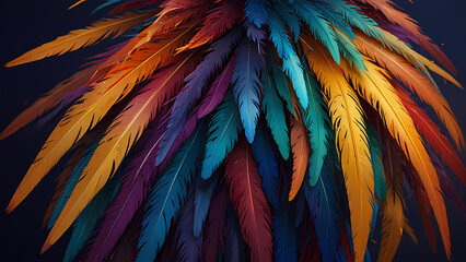 Obraz premium Abstract composition of vibrant, colorful feathers arranged in a circular motion