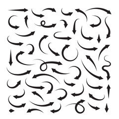 Vector illustration of a collection of hand drawn arrow symbols.