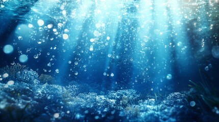 Obraz premium A beautiful underwater scene where light echoes ripple across the ocean floor, casting delicate, glowing reflections enhancing the tranquil and ethereal