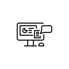 Online Presentation icon. Outline style icon representing a virtual meeting with a presentation on a computer screen. Ideal for illustrating virtual conferences, digital platforms. Vector illustration