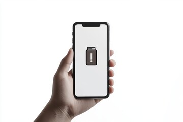 a man holding a phone and the screen showing a low battery icon , illustrating the phone is low on battery